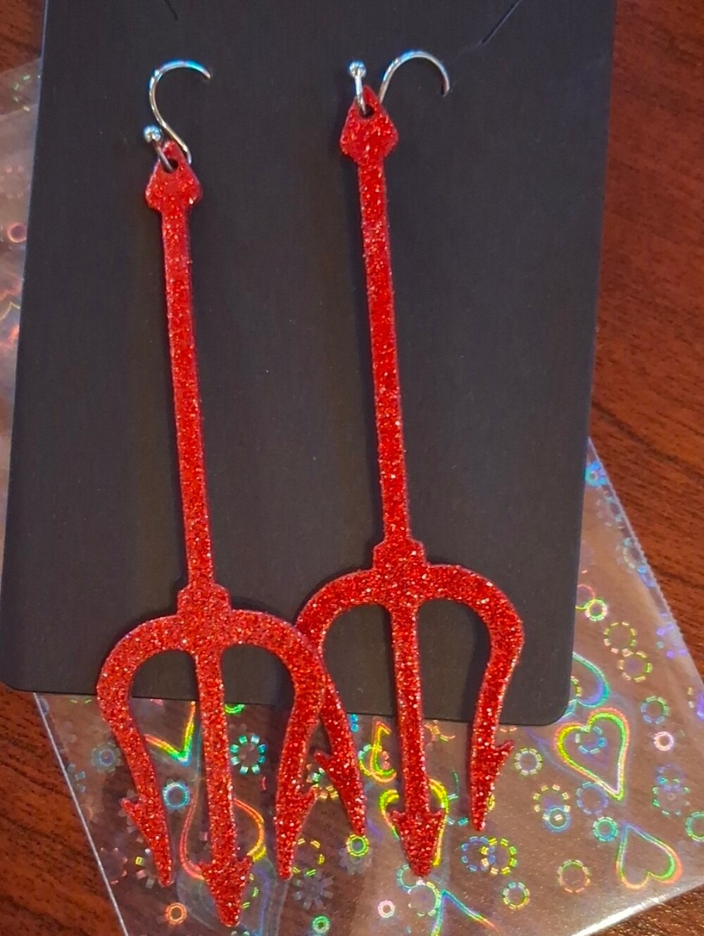 $8 Each Or Bundle 5/$20 Red Glitter "Devils Pitchfork" Halloween Earrings